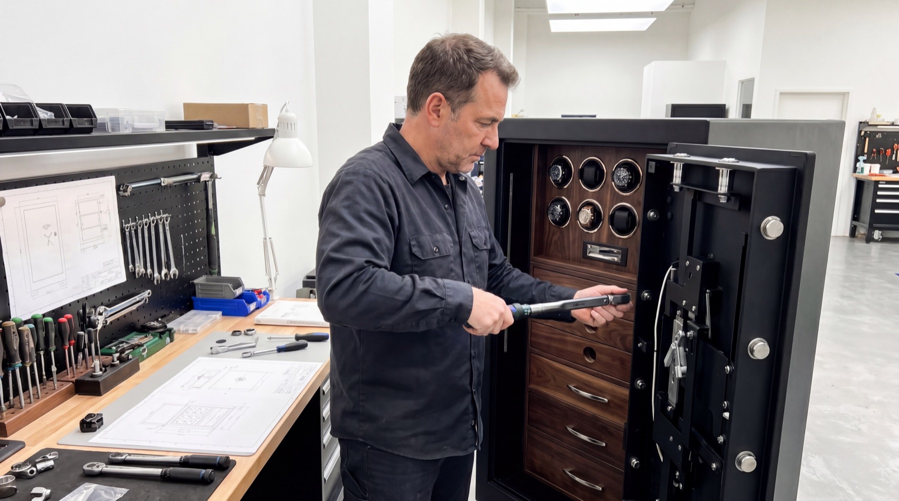 A Kronberg Collection safe being assembled and torque-tested